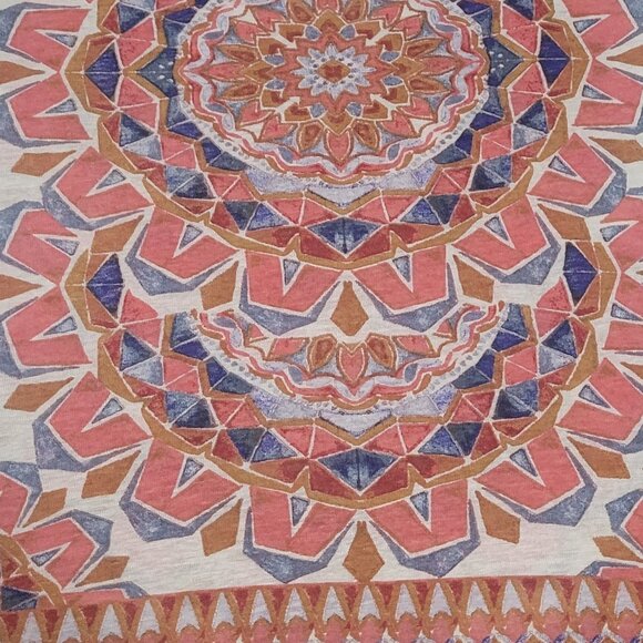 Lucky Brand Blue Coral Cream Cotton/Linen Cap Sleeve Top Size Small EUC - Picture 2 of 5